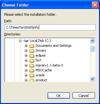 Selecting an Oracle TimesTen Data Store Location