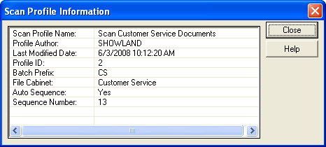Scan Profile Information screen