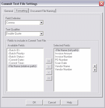 Commit Text File Settings Formattion tab