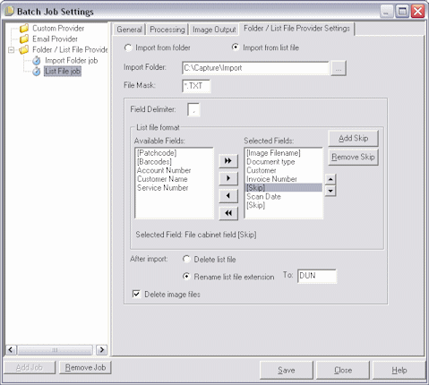 Import From List File Settings screen