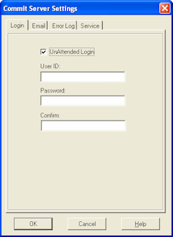 Login tab of the Commit Server Settings dialog box