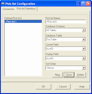 Pick-list Page Definitions tab