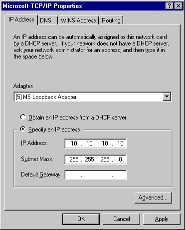 TCP/IP Dialog Box
