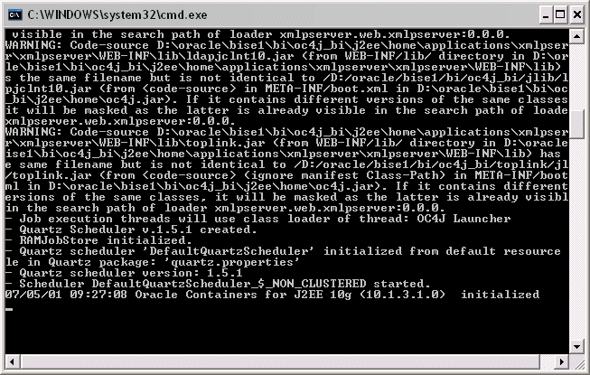 This screenshot shows OC4J initialization details.