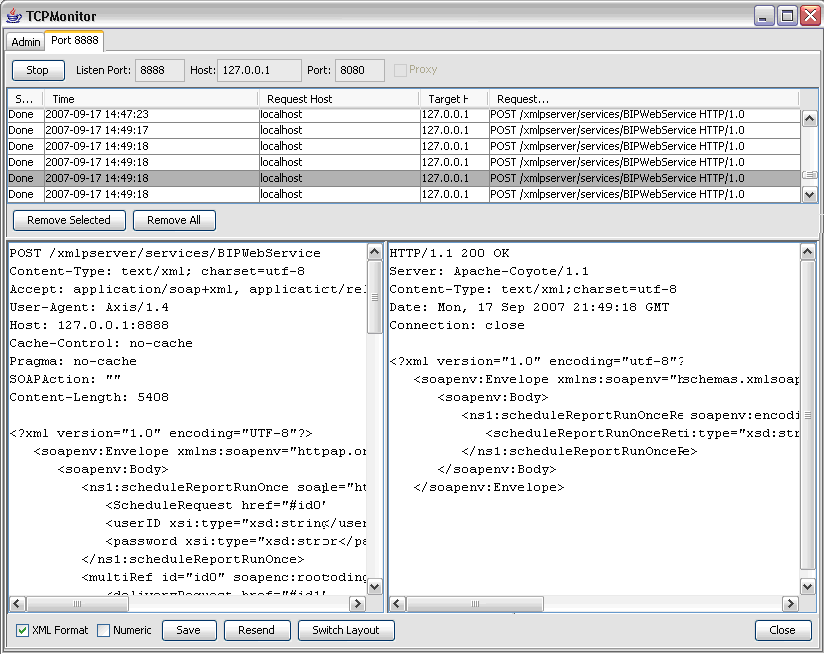 TCPMonitor Connection Tab