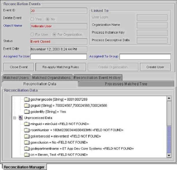 Reconciliation Manager Form