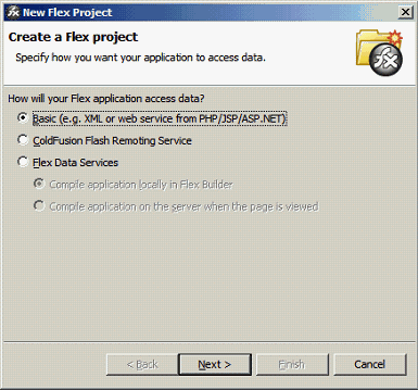 This image is an example of the New Flex Project dialog.