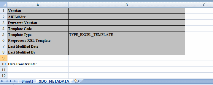 Format of the XDO_METADATA Sheet