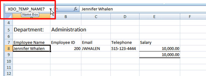 Defined name for the Employee Name Field