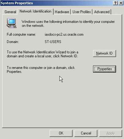 System Control Panel, Network Identification Tab