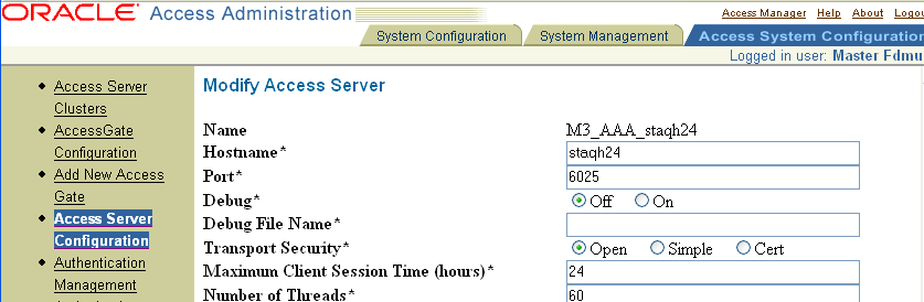 Image of modify Access Server page.