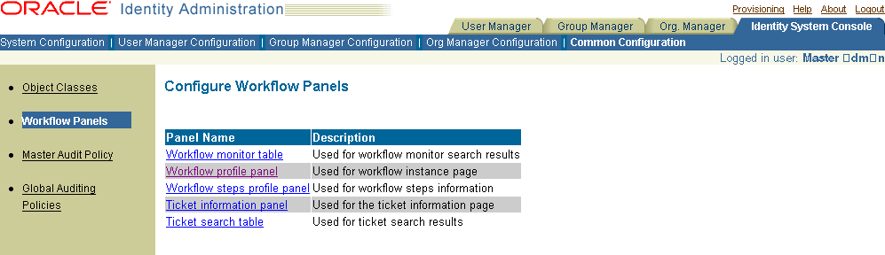 Image of the Configure Workflow Panels page.