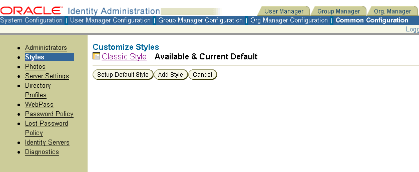 Image of the Customize Styles page.