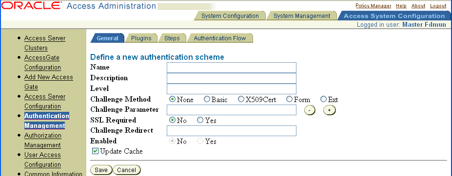 Graphic of the form used to define the authentication scheme