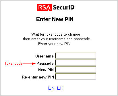 Form to enter the PIN