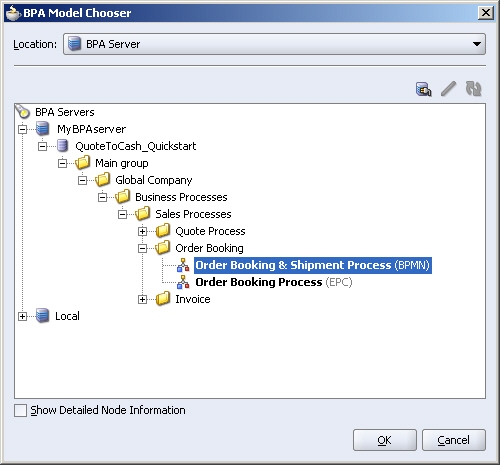 BPA Model Browser dialog showing drill down to Order Booking models