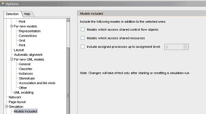 Simulation section of the Selection tree