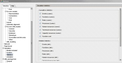 Simulation section of the Selection tree