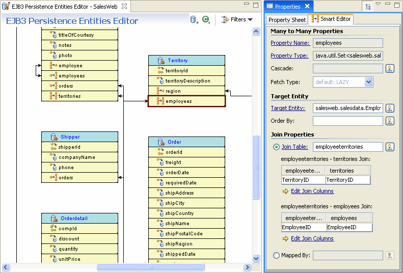 View properties for a many-to-many property