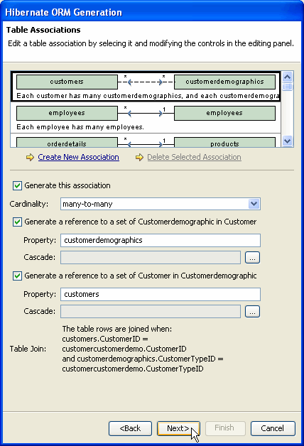 Edit table associations as needed