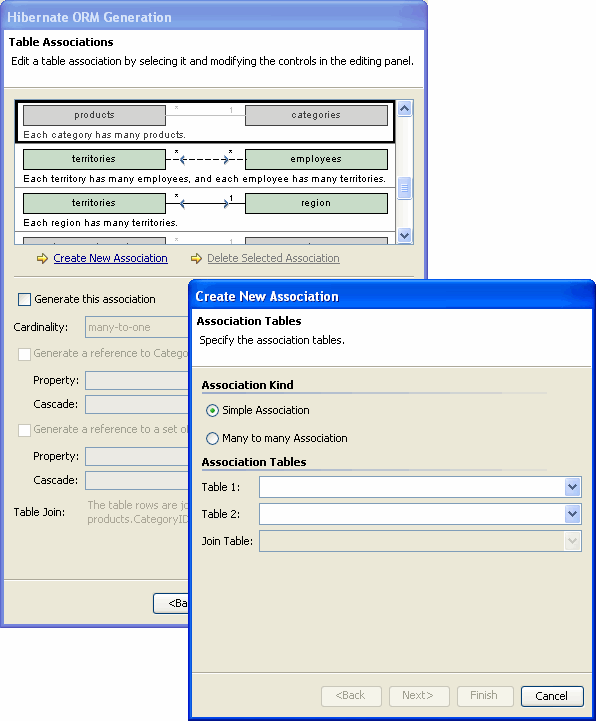 Create a new simple or many to many association