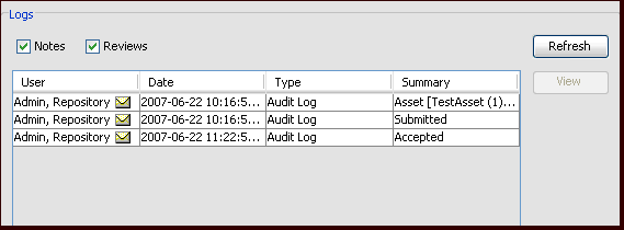 ALER Asset Editor - Audit Log