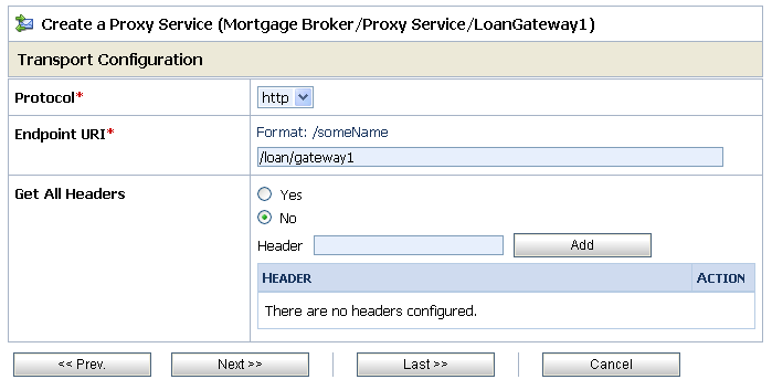 Transport Configuration of Proxy Service