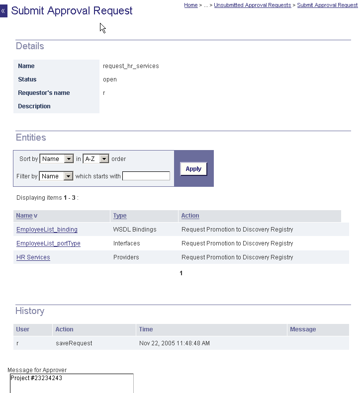 Enter Message for Approver
