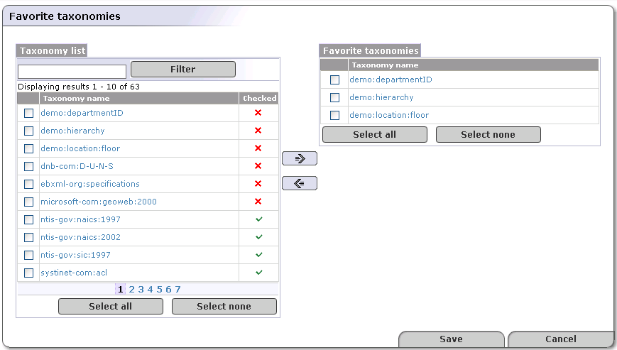 Manage favorite Taxonomies