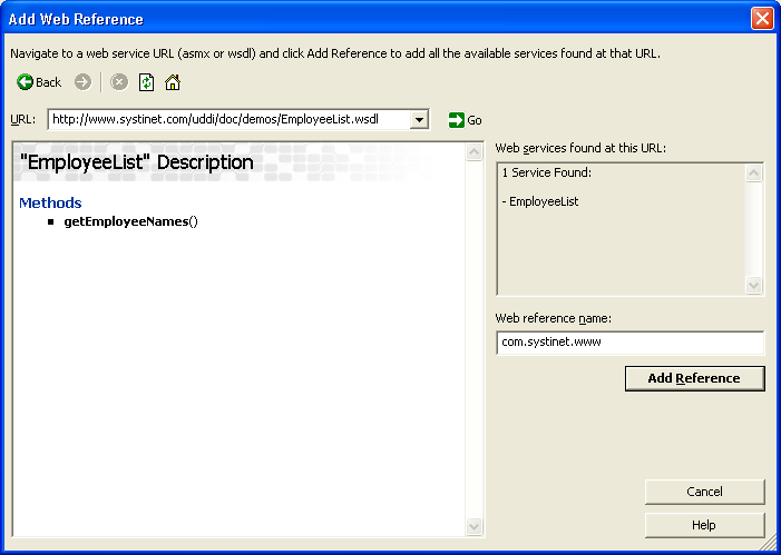 Add Web Reference - Found Web service