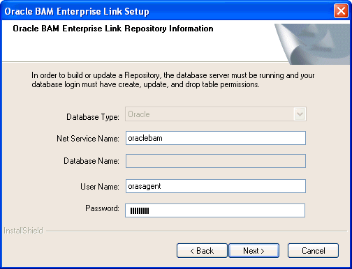 Enterprise Link Repository Information step