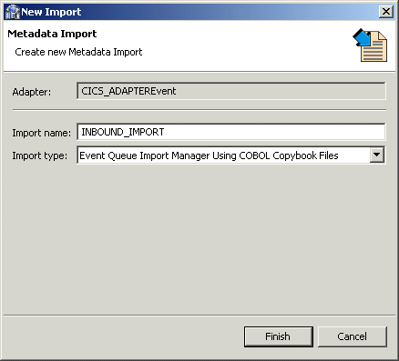 The metadata wizard, used to define the import name and type