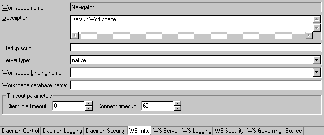The Daemon workspace WS Info tab.