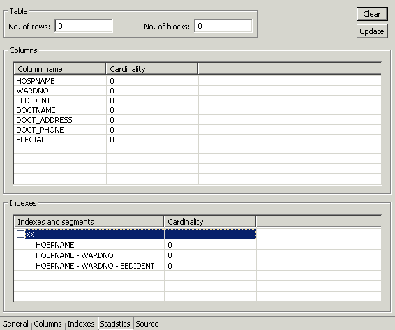 The data source metadata Statistics tab.