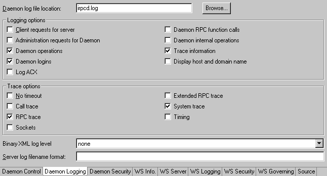 The Daemon Logging tab.