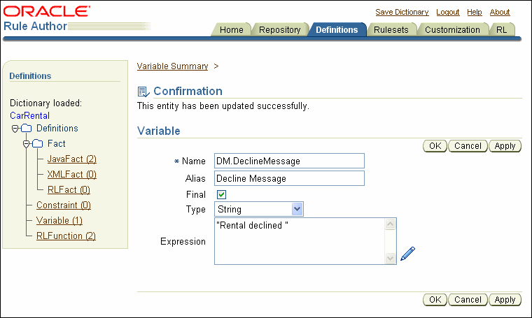 Rule Author Variable Definition Page