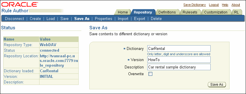 Rule Author Save As Page