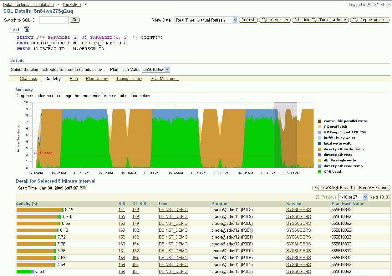 This is the Enterprise Manager SQL Details page.