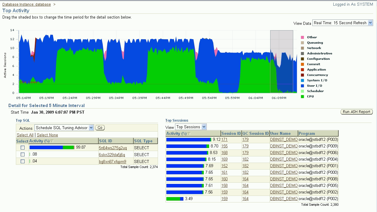 This is the Enterprise Manager Top Activity page.