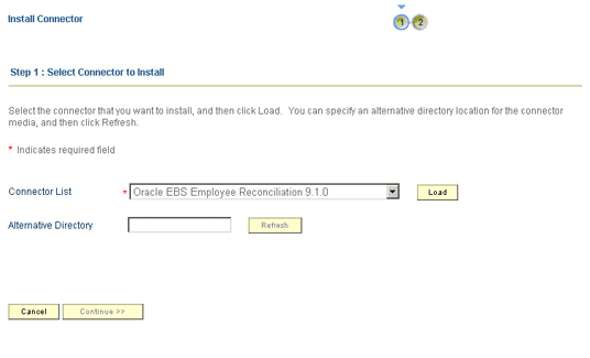 The Select Connector to Install page