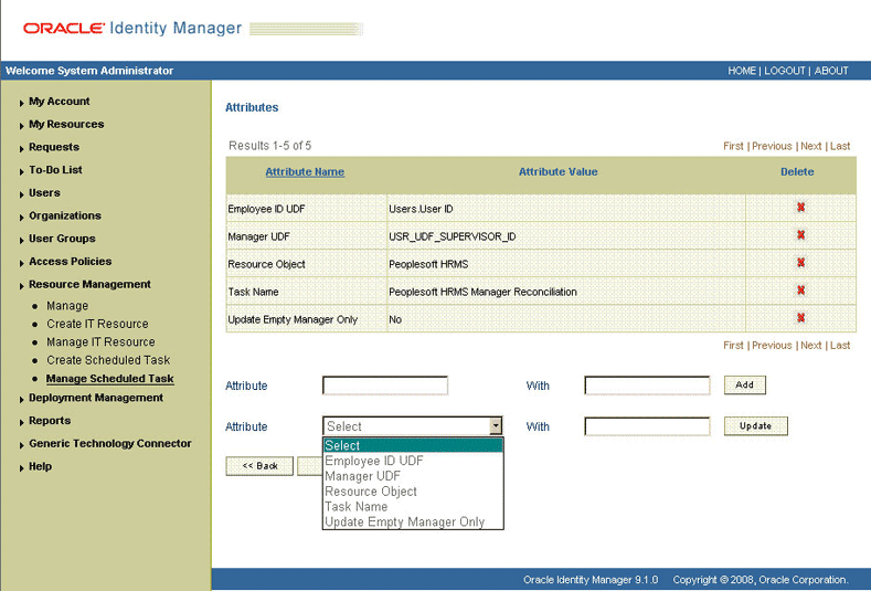 Attributes of the scheduled task