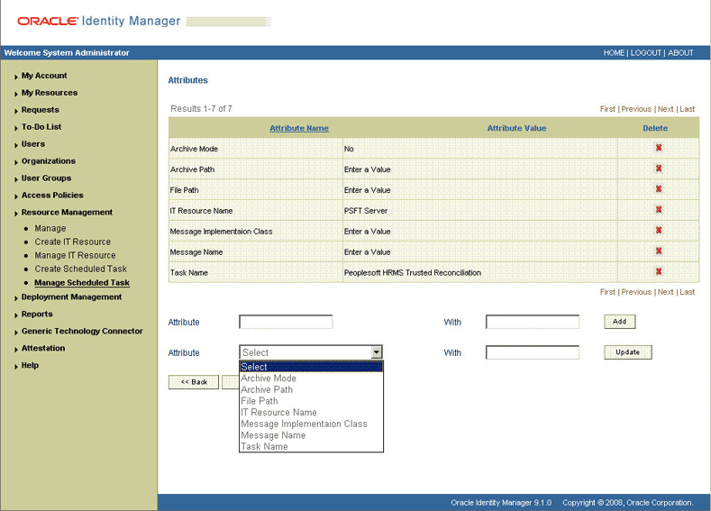 Attributes page