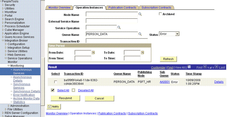 Operation Instance tab