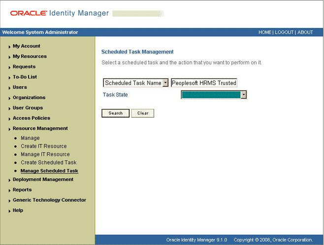 Scheduled Task Management page