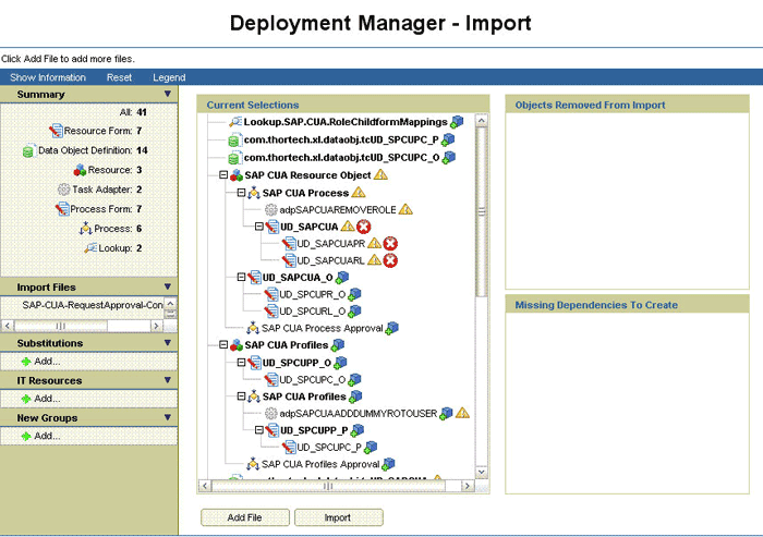 Deployment Manager Import page