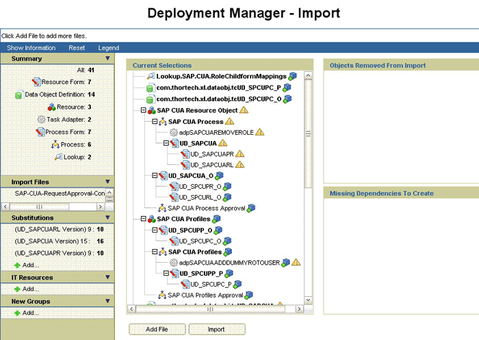 Deployment Manager Import page