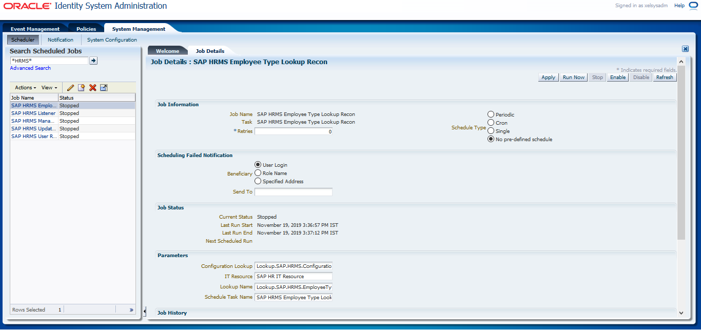 This screenshot displays the list of scheduled tasks