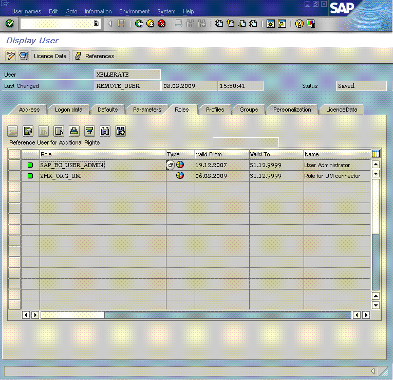 Roles tab of the Maintain User form