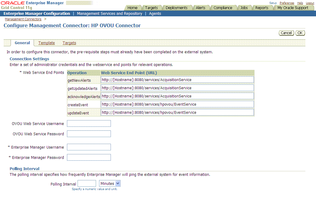 Shows sample input for Configure Management Connector page.