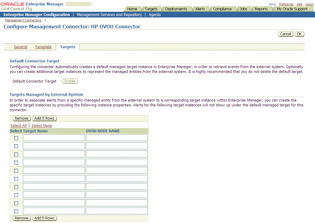 Shows Targets sub-page of Config Mgmt Connectors main page.